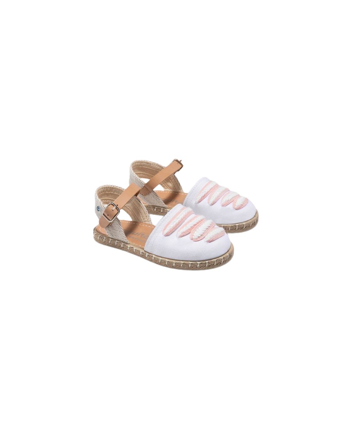 Sandalias Espardeñas Conguitos esparto Hebilla Tiras Blancoy Rosa