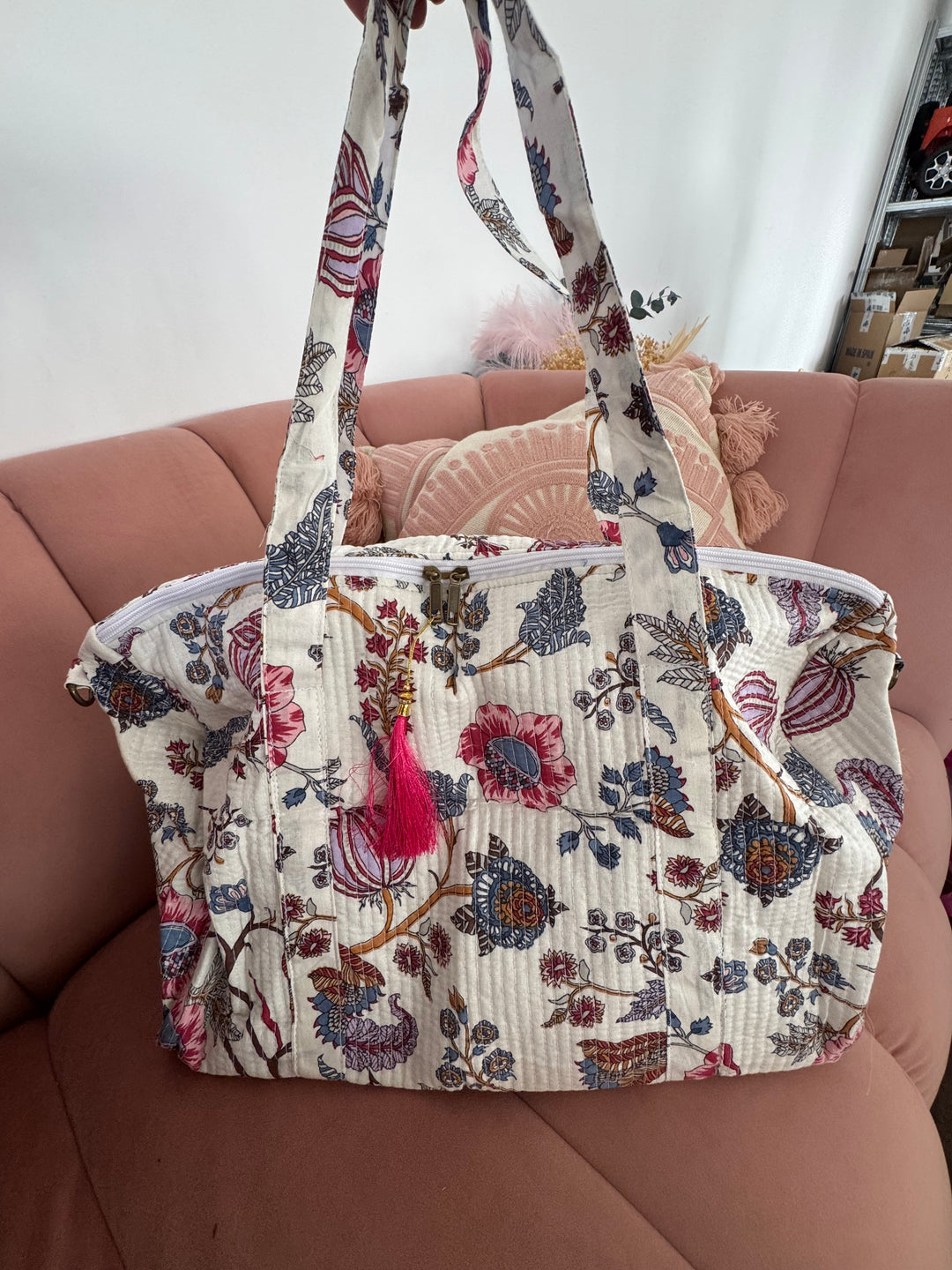 Bolso viaje tela blanco + 3 neceser
