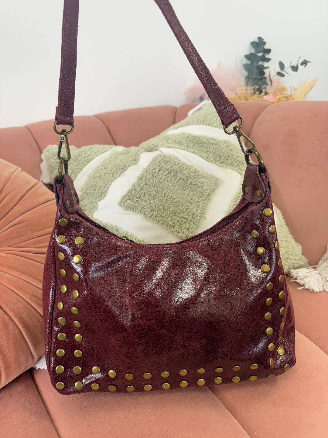 Bolso Piel Leo Burdeos