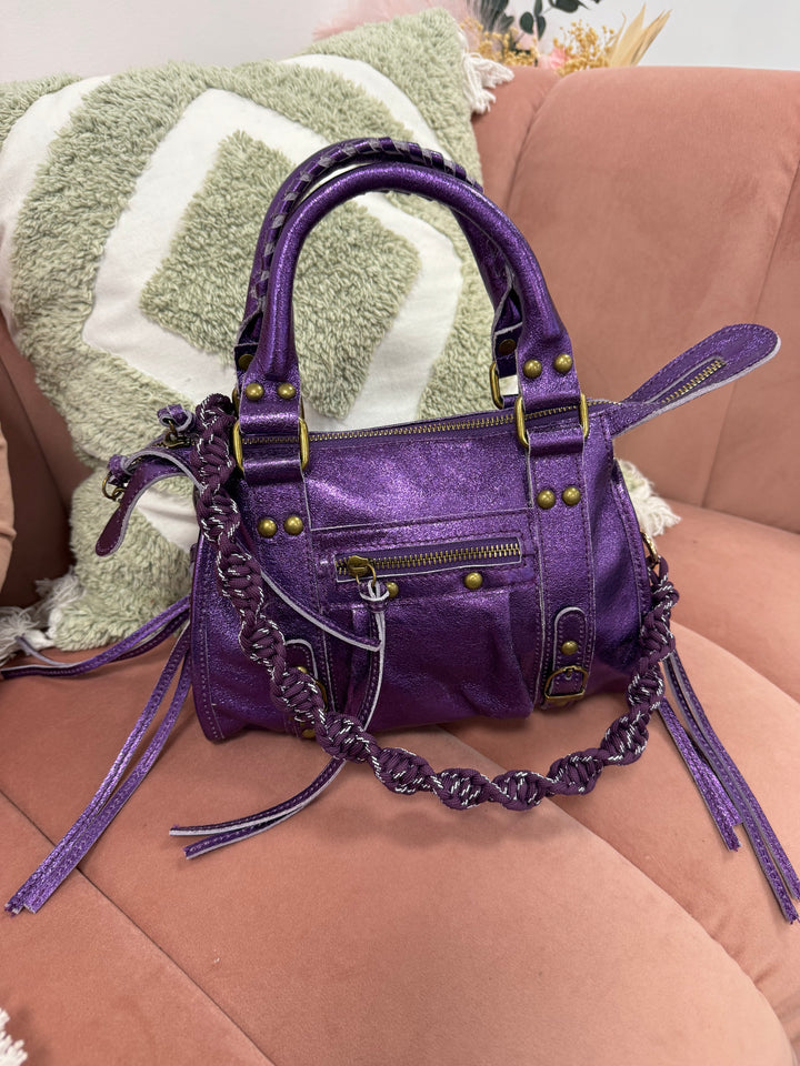 Bolso Mini Pantera piel Morado Metalizado