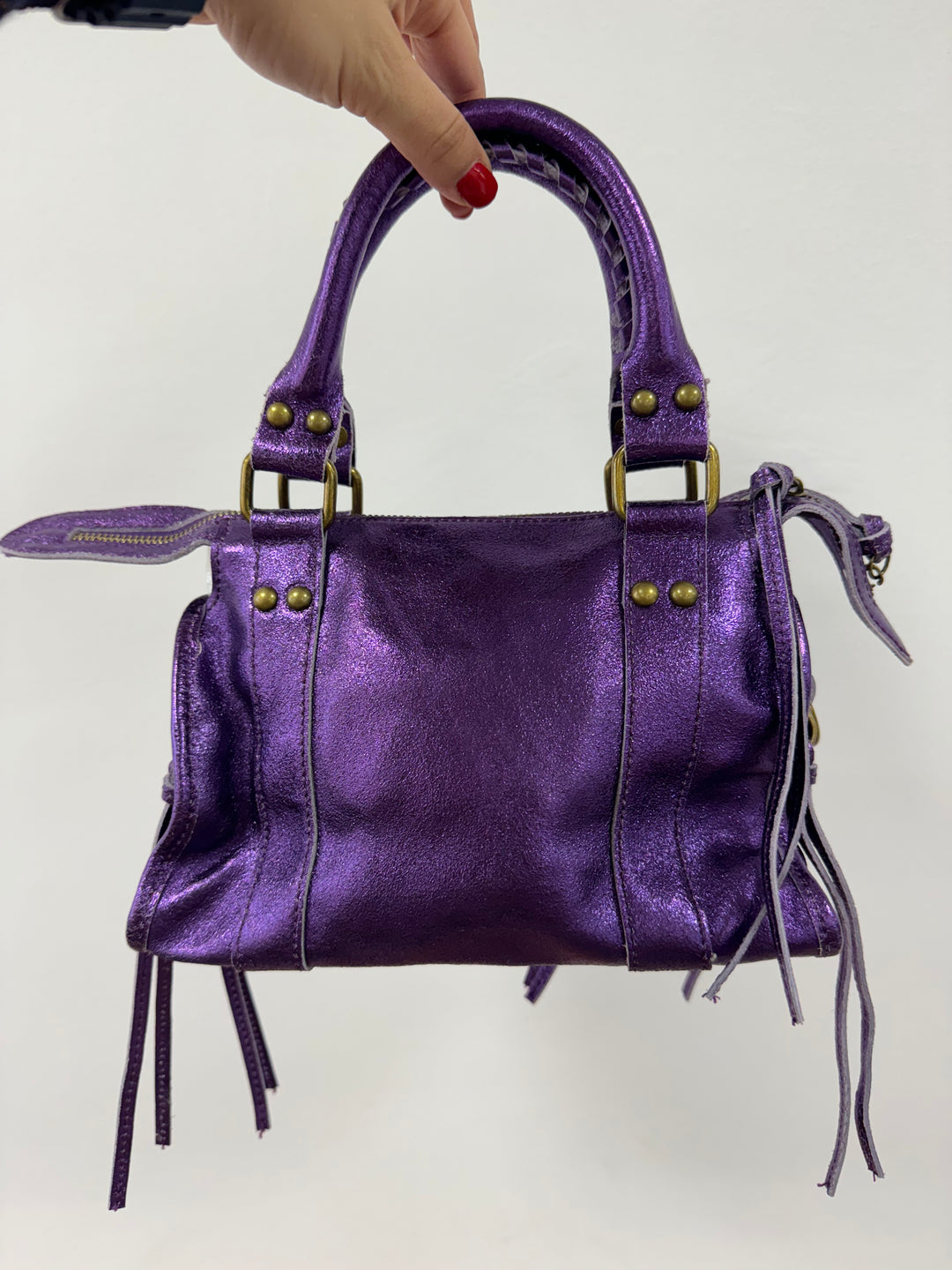 Bolso Mini Pantera piel Morado Metalizado