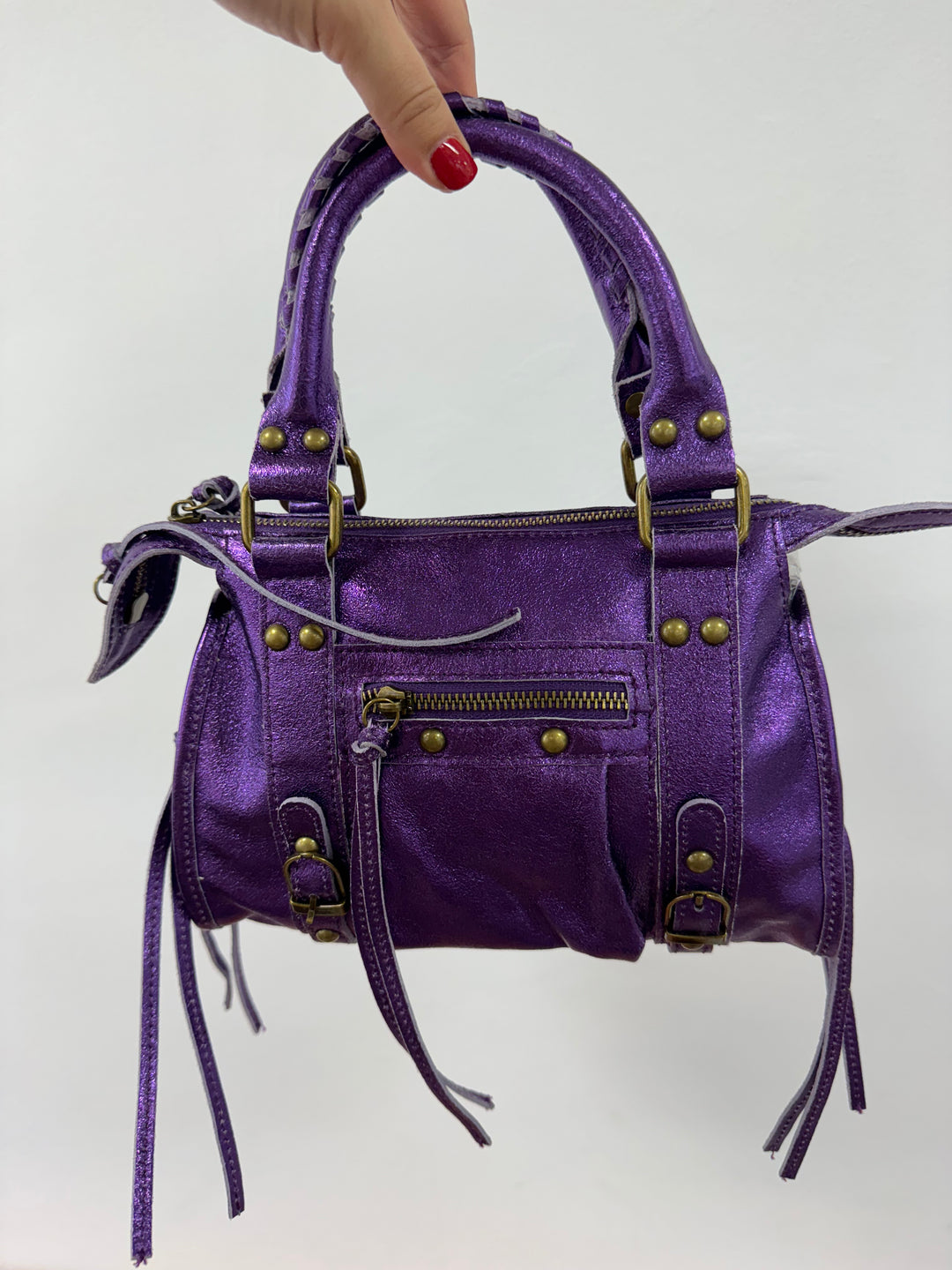 Bolso Mini Pantera piel Morado Metalizado