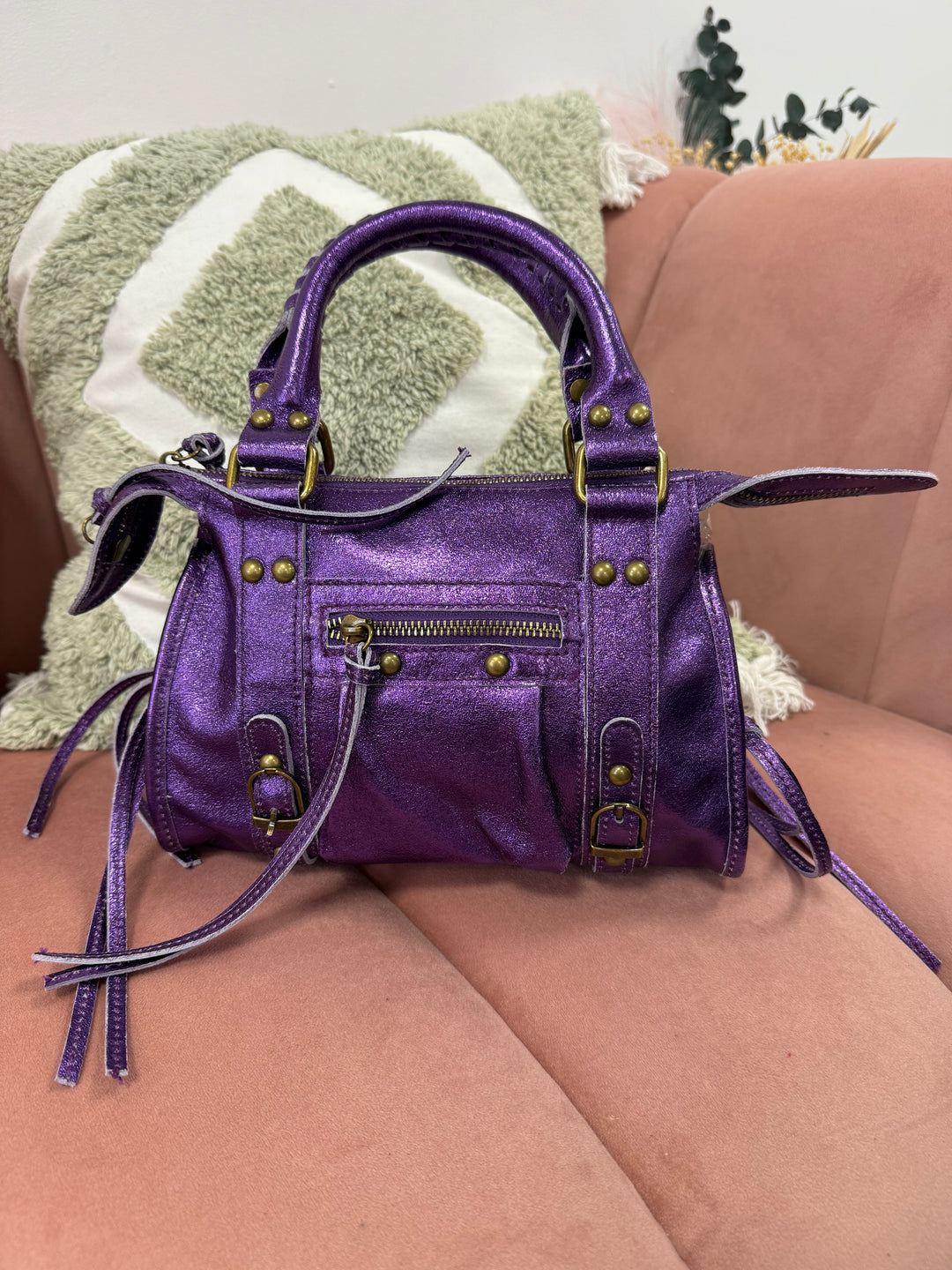 Bolso Mini Pantera piel Morado Metalizado