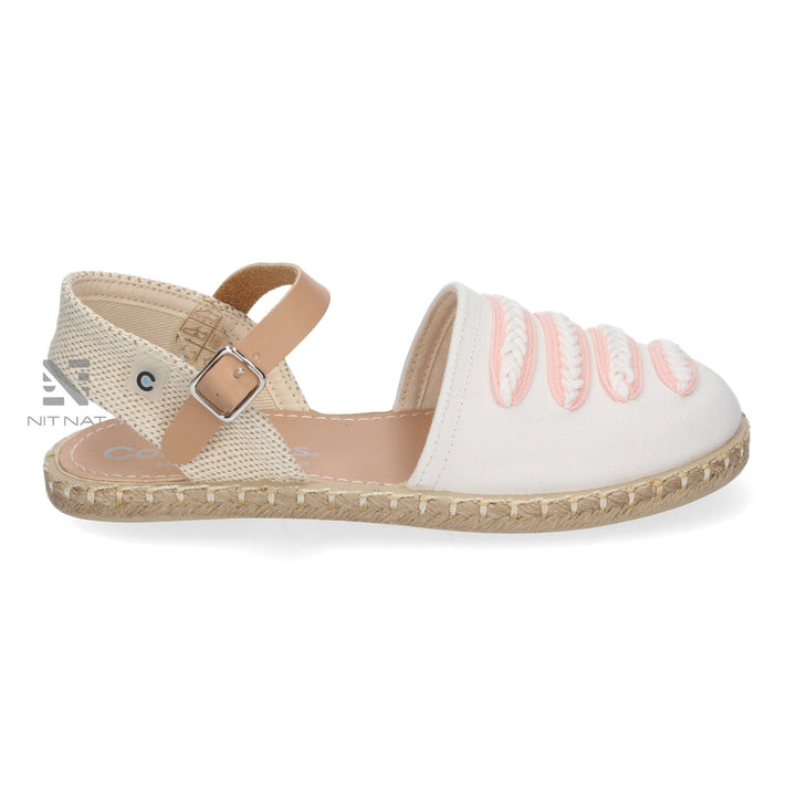 Sandalias Espardeñas Conguitos esparto Hebilla Tiras Blancoy Rosa