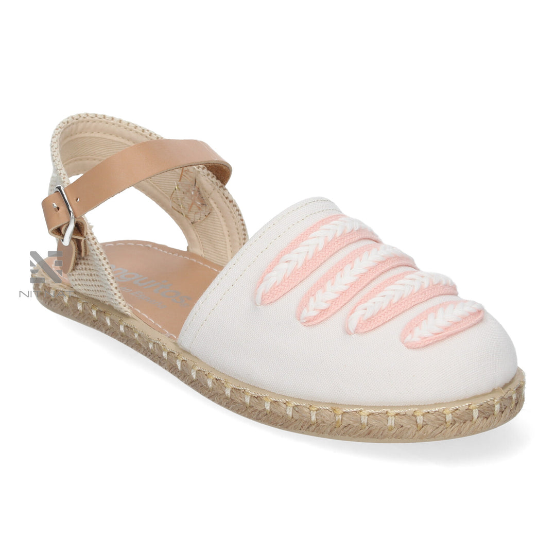 Sandalias Espardeñas Conguitos esparto Hebilla Tiras Blancoy Rosa