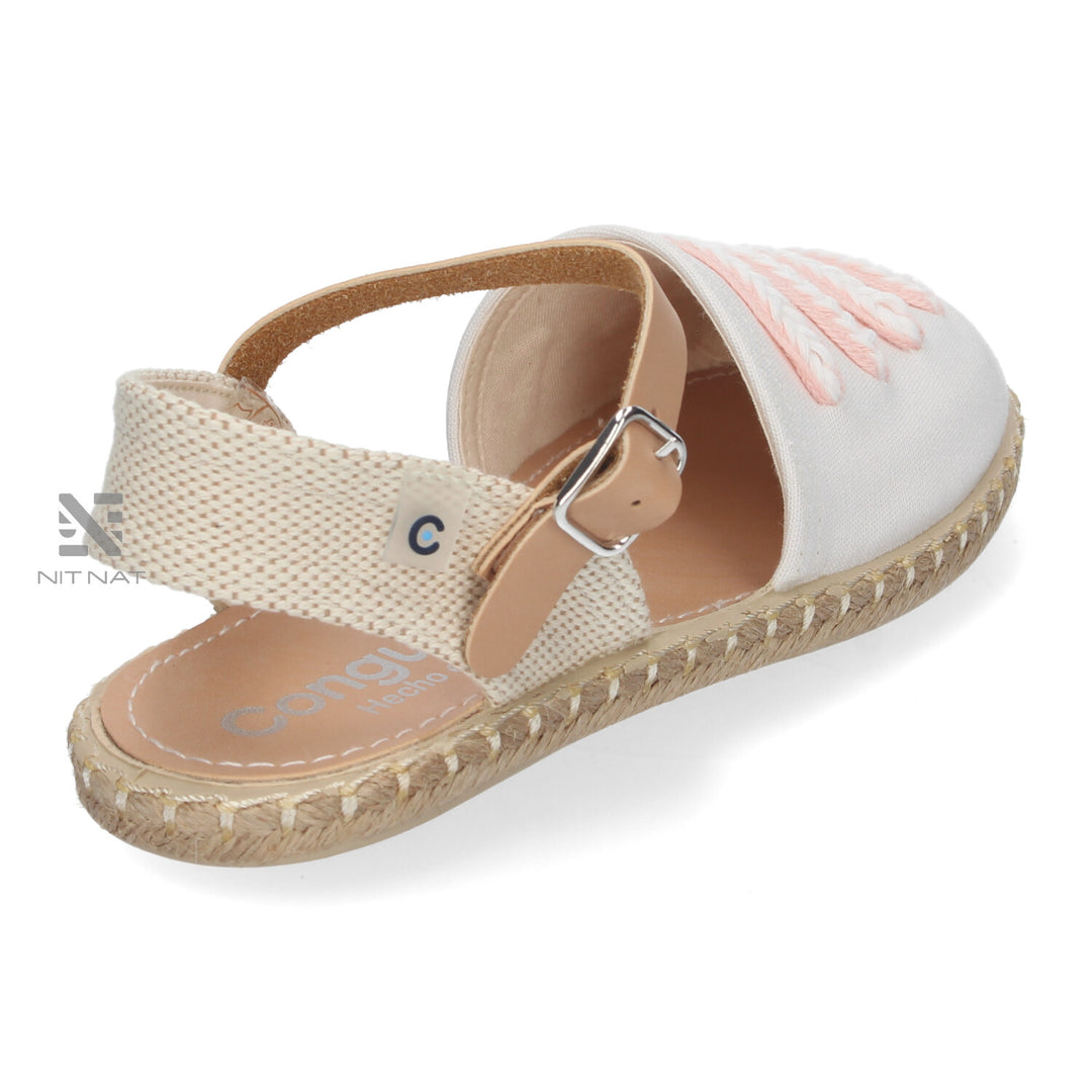 Sandalias Espardeñas Conguitos esparto Hebilla Tiras Blancoy Rosa