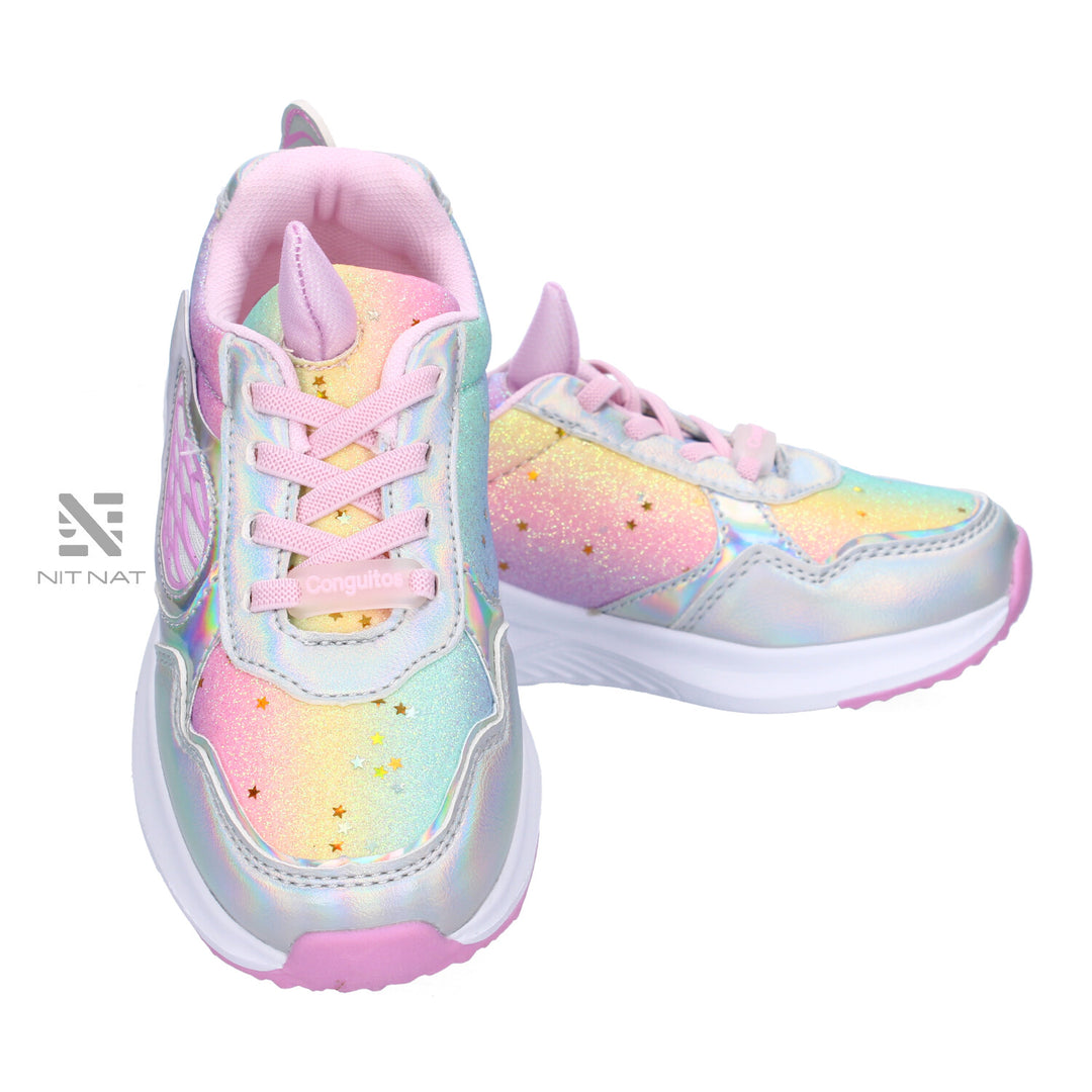 Zapatillas con luces unicornio Conguitos plata