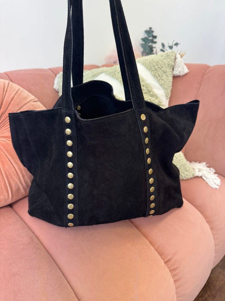 Bolso Bandolera oeste piel con tachuelas Negro