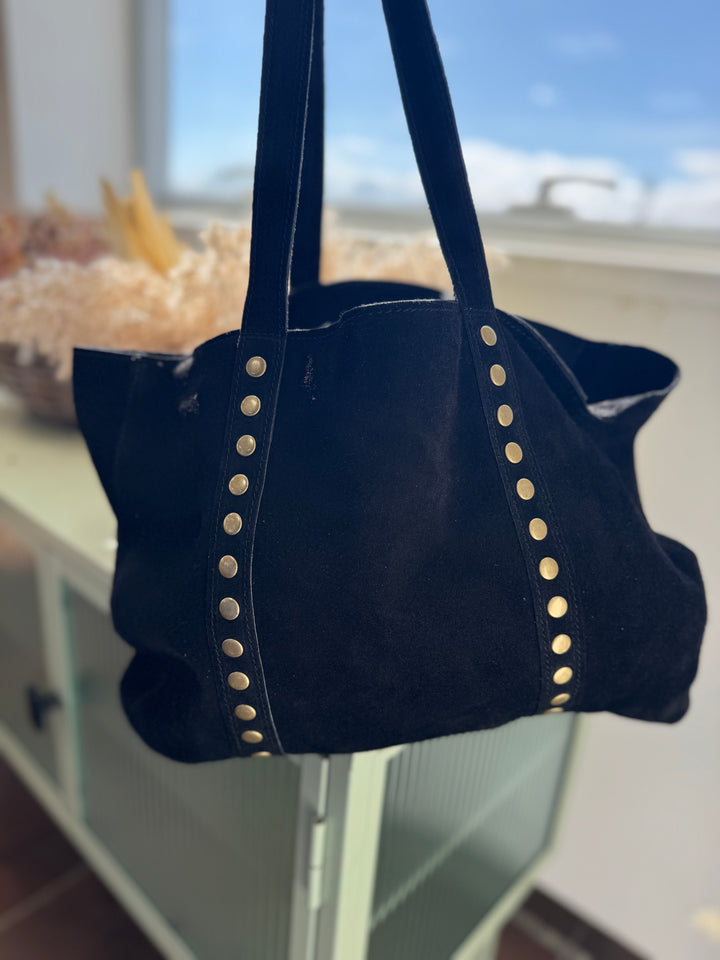 Bolso Bandolera oeste piel con tachuelas Negro